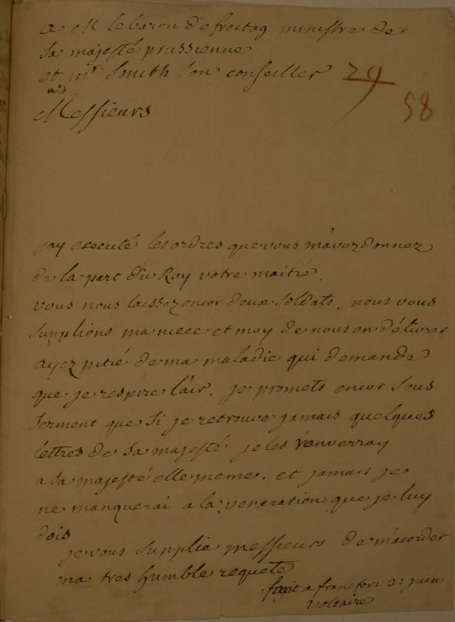 Una petizione per essere rilasciato dalla prigione, 31 giugno 1753 da Francois Marie Arouet Voltaire