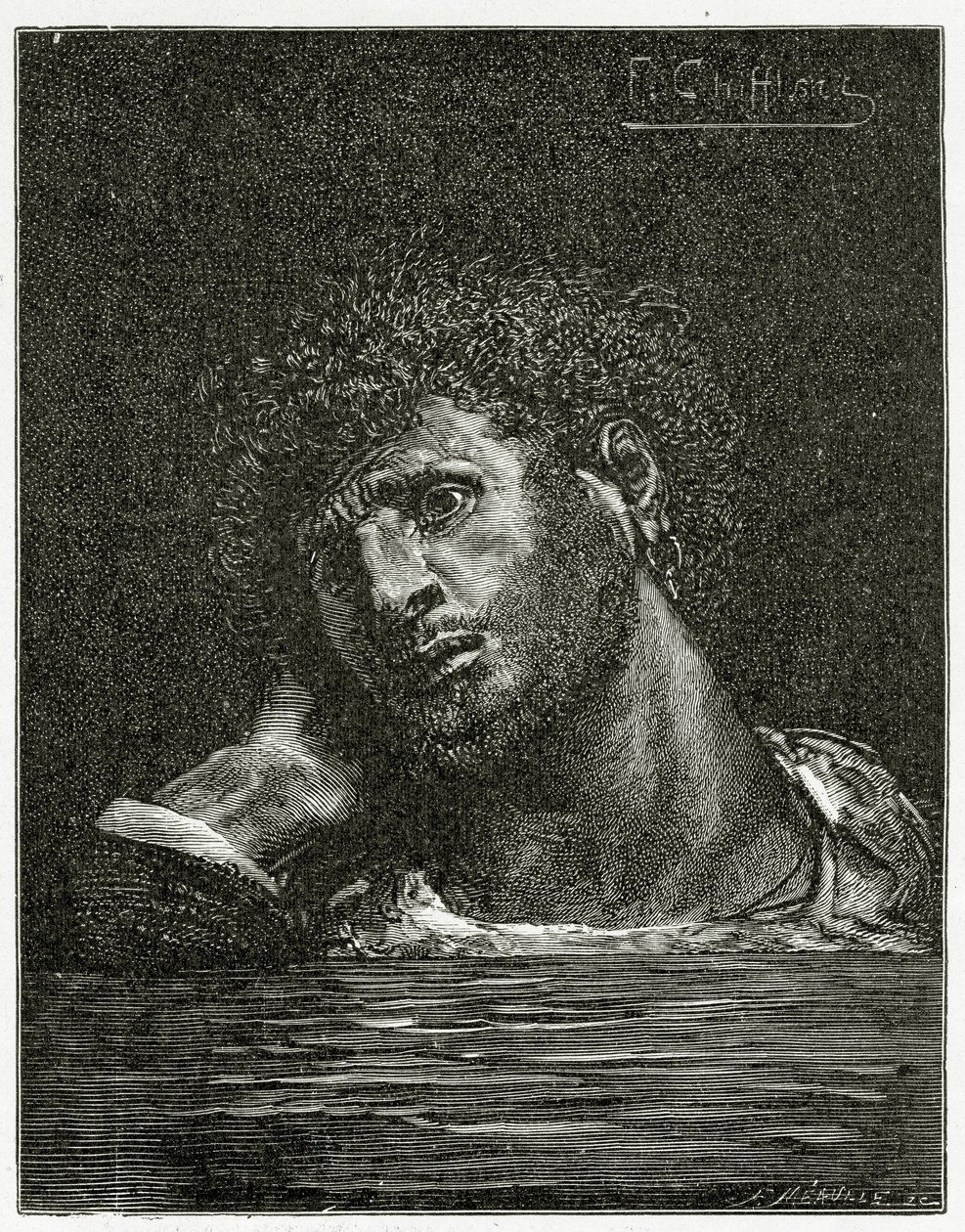 Mort de Giliath - illustrazione da Les Travailleurs de la Mer, XIX secolo da Francois Nicolas Chifflart