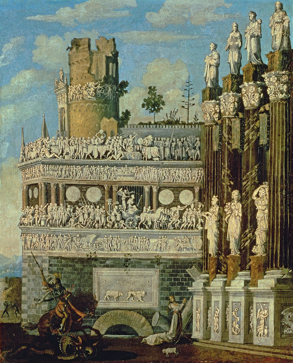 Architettura fantastica con San Giorgio e il drago, 1622 da Francois de Nome