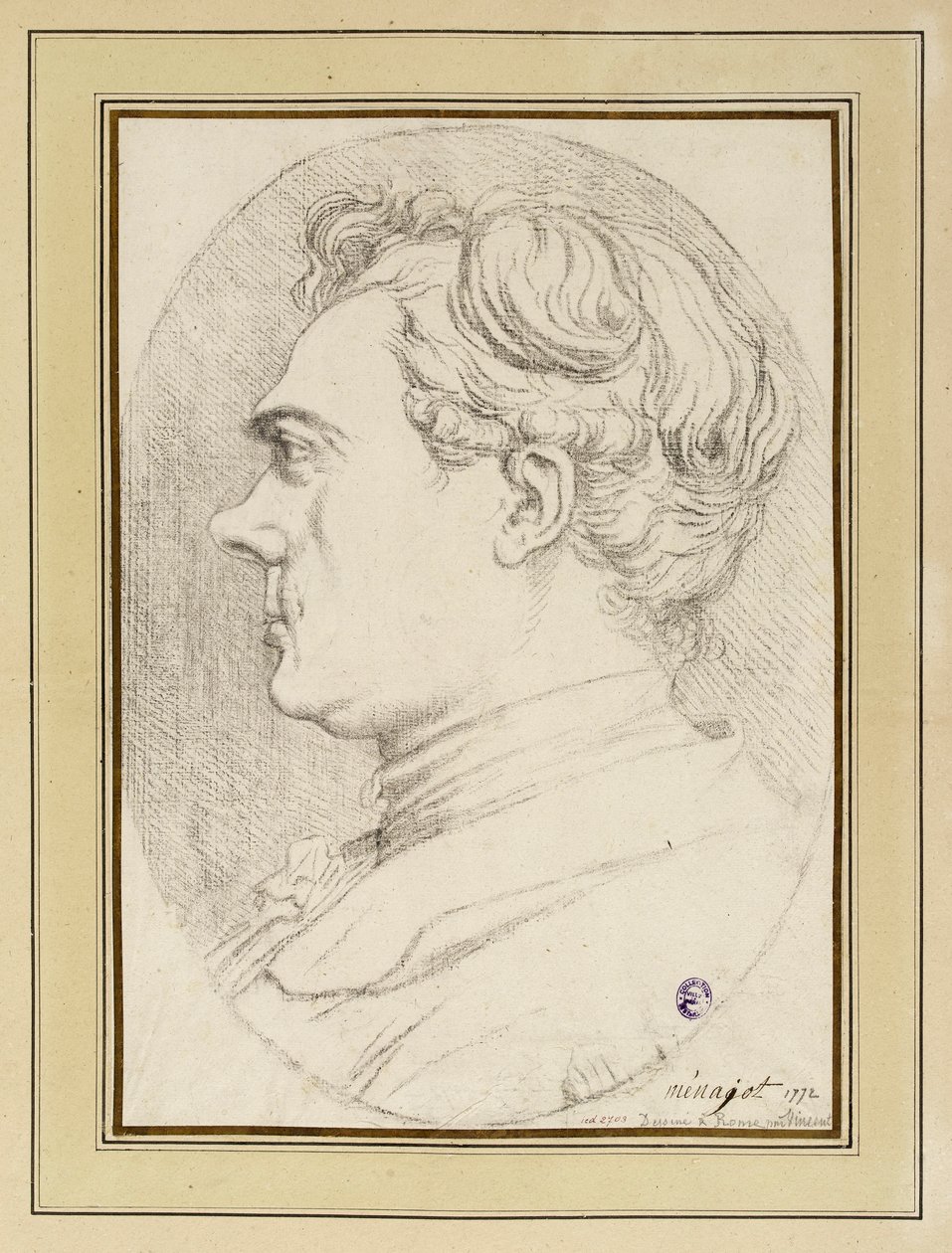 Ritratto caricaturale del pittore Ménageot, Roma 1772 da François-André Vincent