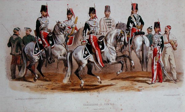 Cavalieri francesi al tempo del Secondo Impero da Francois Hippolyte (after) Lalaisse