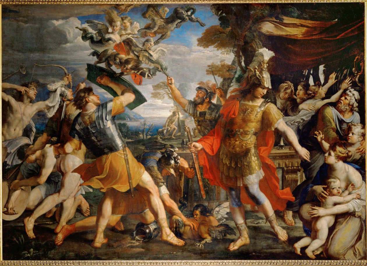Enea e i suoi compagni combattono le Arpie ... da Francois (1590 1650) (after) Perrier