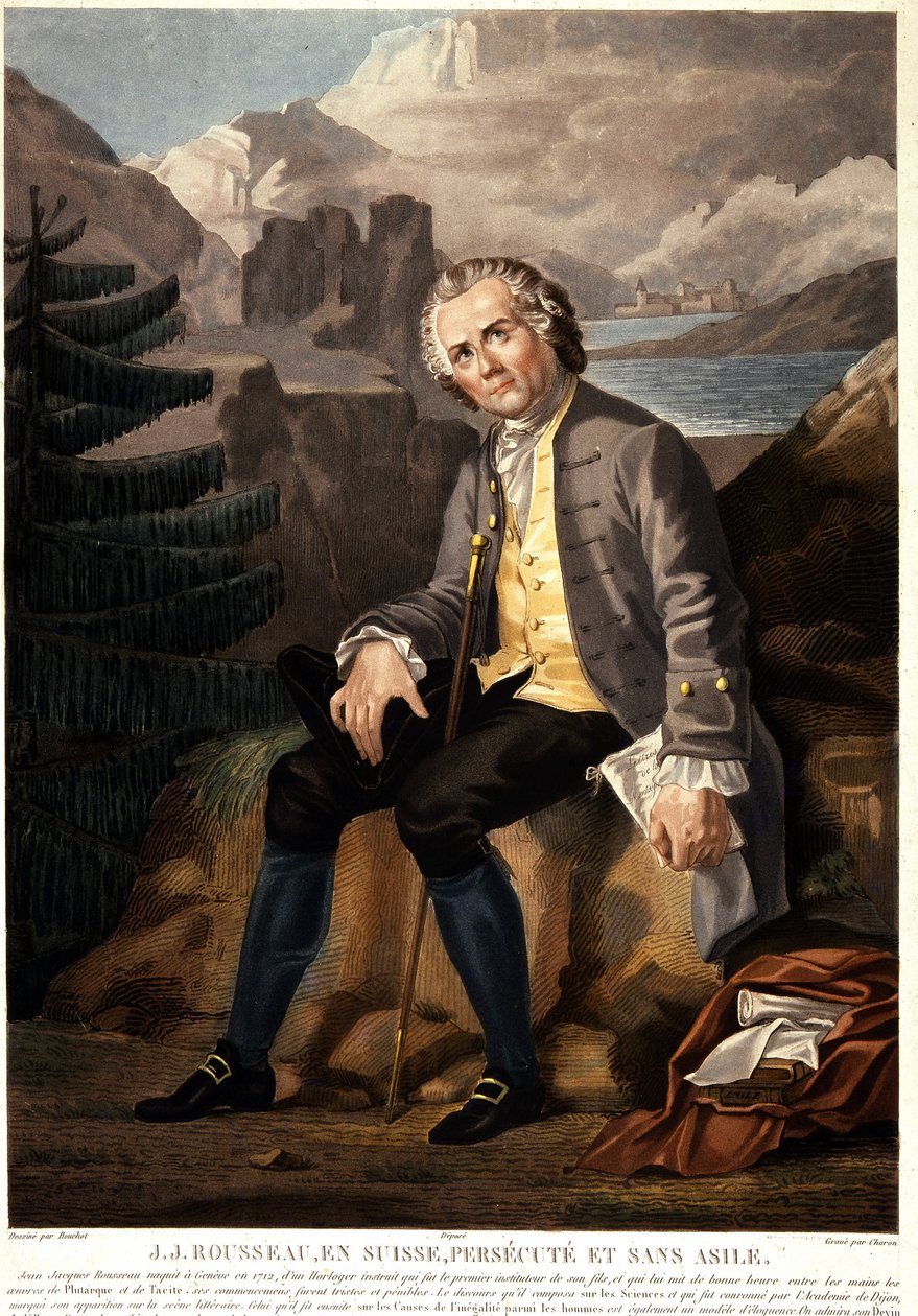 Jean Jacques Rousseau in Svizzera, perseguitato e senza asilo. Acquaforte di Charon da Boucher. XIX secolo. Parigi, Museo Carnavalet. da Francois (after) Boucher