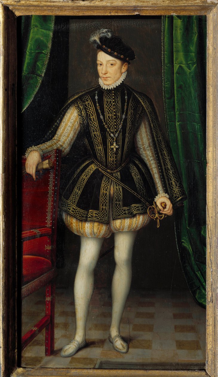 Ritratto a figura intera di Carlo IX (1550 - 1574) da Francois (workshop of) Clouet