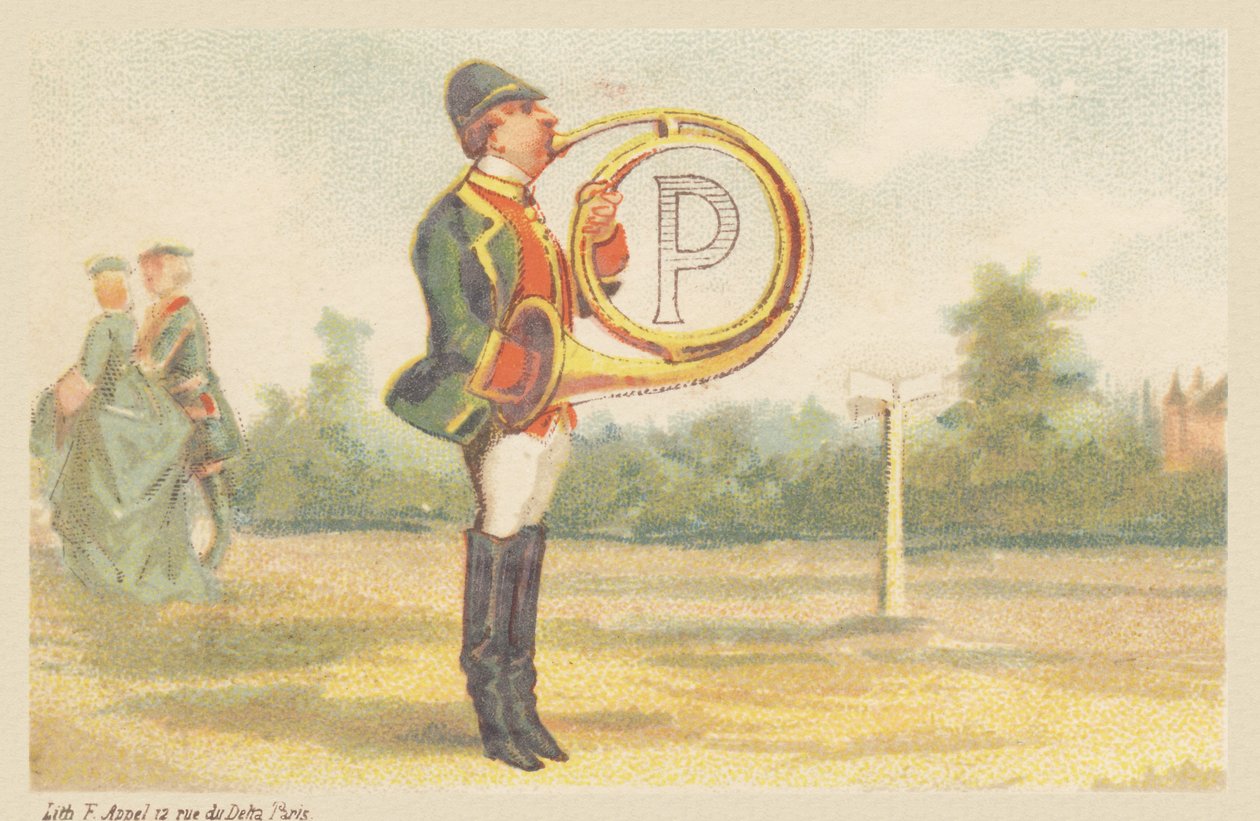 P (lettera mostrata da un suonatore di corno da caccia) da Francois Antoine Appel
