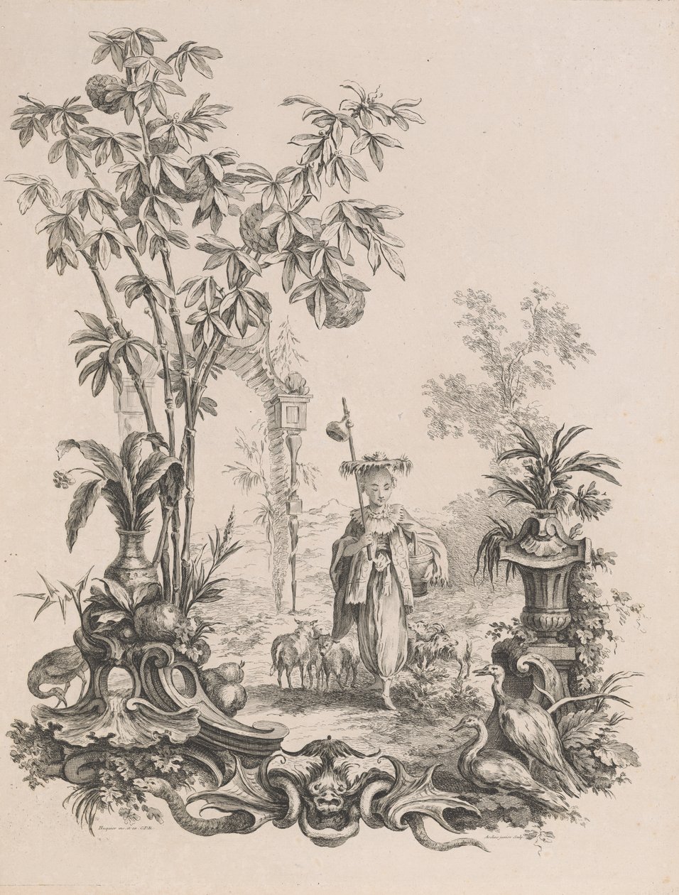 Giovane Cinese che Cammina, circondata dalle sue Pecore, ca.1740-50 da Francois Antoine Aveline
