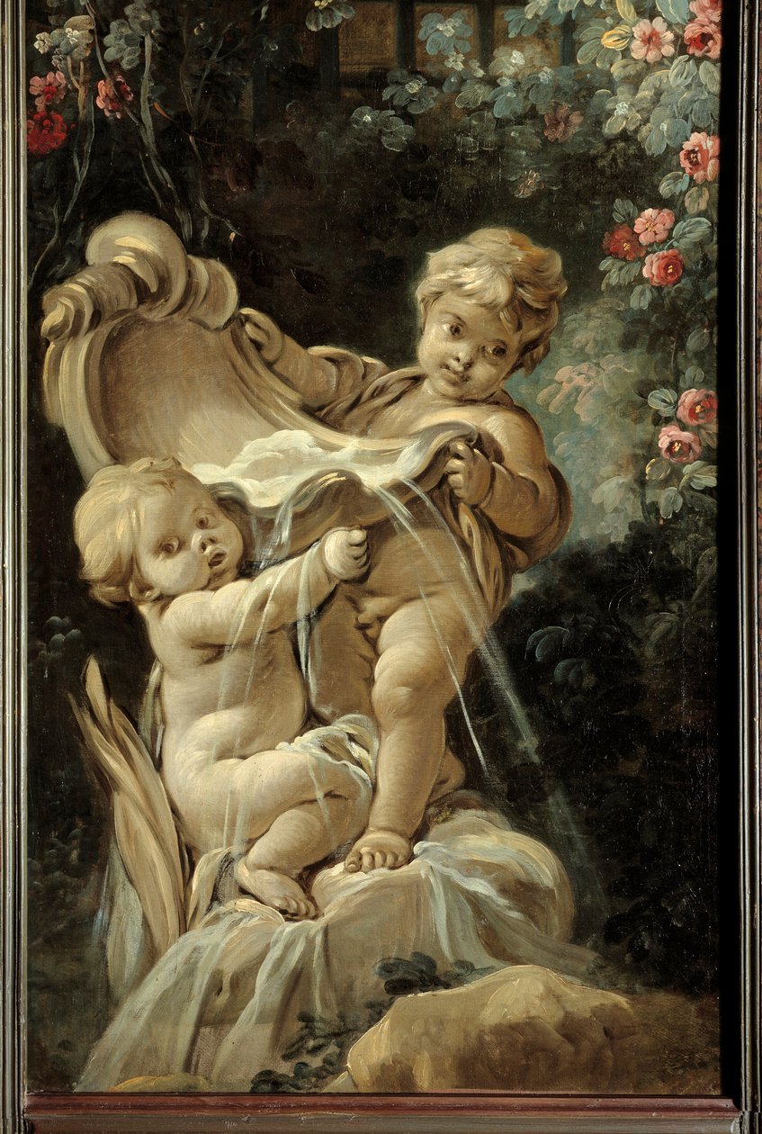Pannello della porta del salotto Demarteau: fontana con due amori da François Boucher
