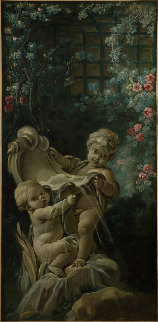 Fontana con due amorini, di cui uno è inginocchiato da François Boucher