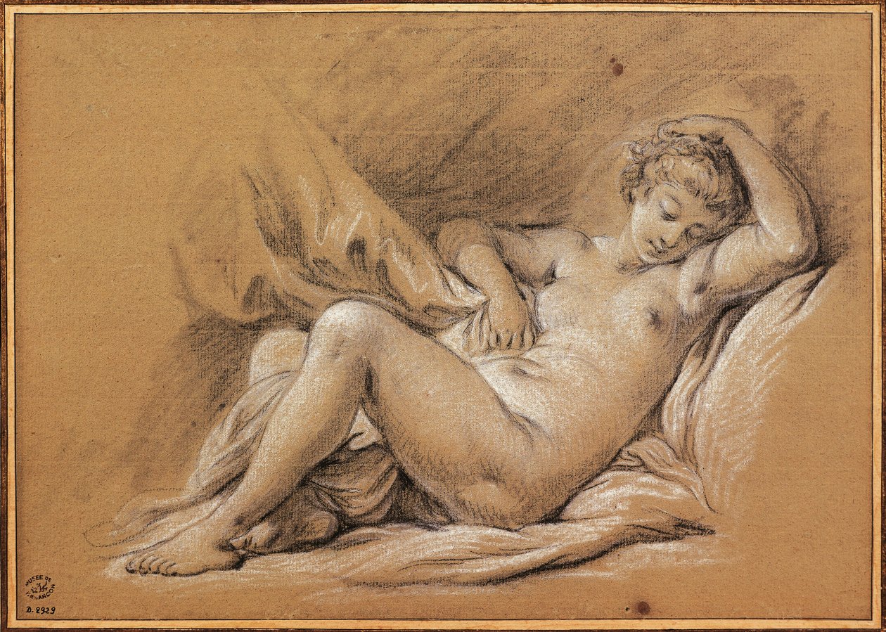 Francia, Chinoiseries, disegno di donna nuda su un letto (disegno) da François Boucher