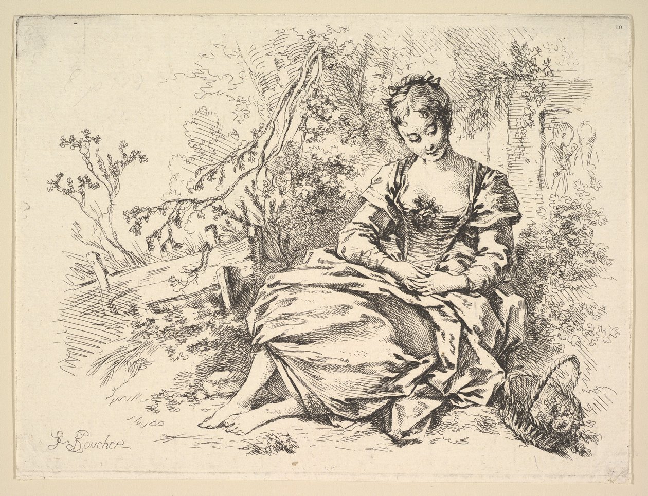 Ragazza in un paesaggio con un cesto di fiori da François Boucher