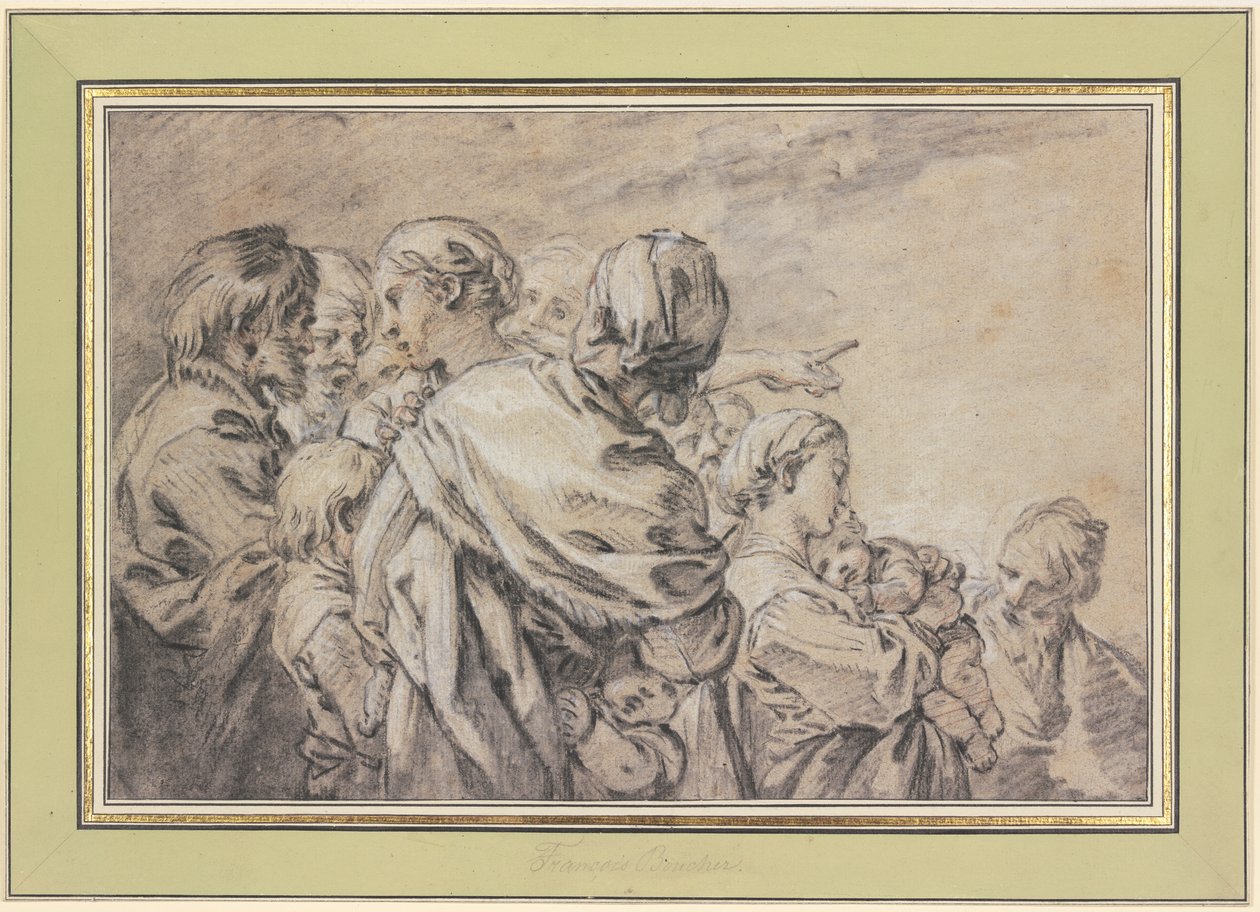 Gruppo di statue a mezzo busto raffigurante uomini e donne con bambini da François Boucher