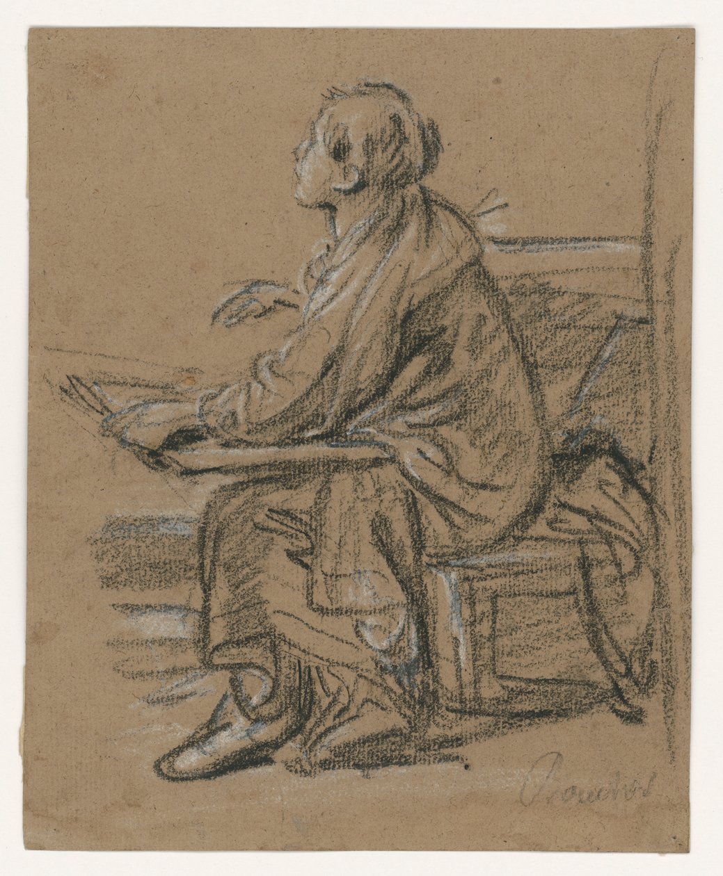Giovane disegnatore () . Figura seduta con una cartella sulle ginocchia da François Boucher