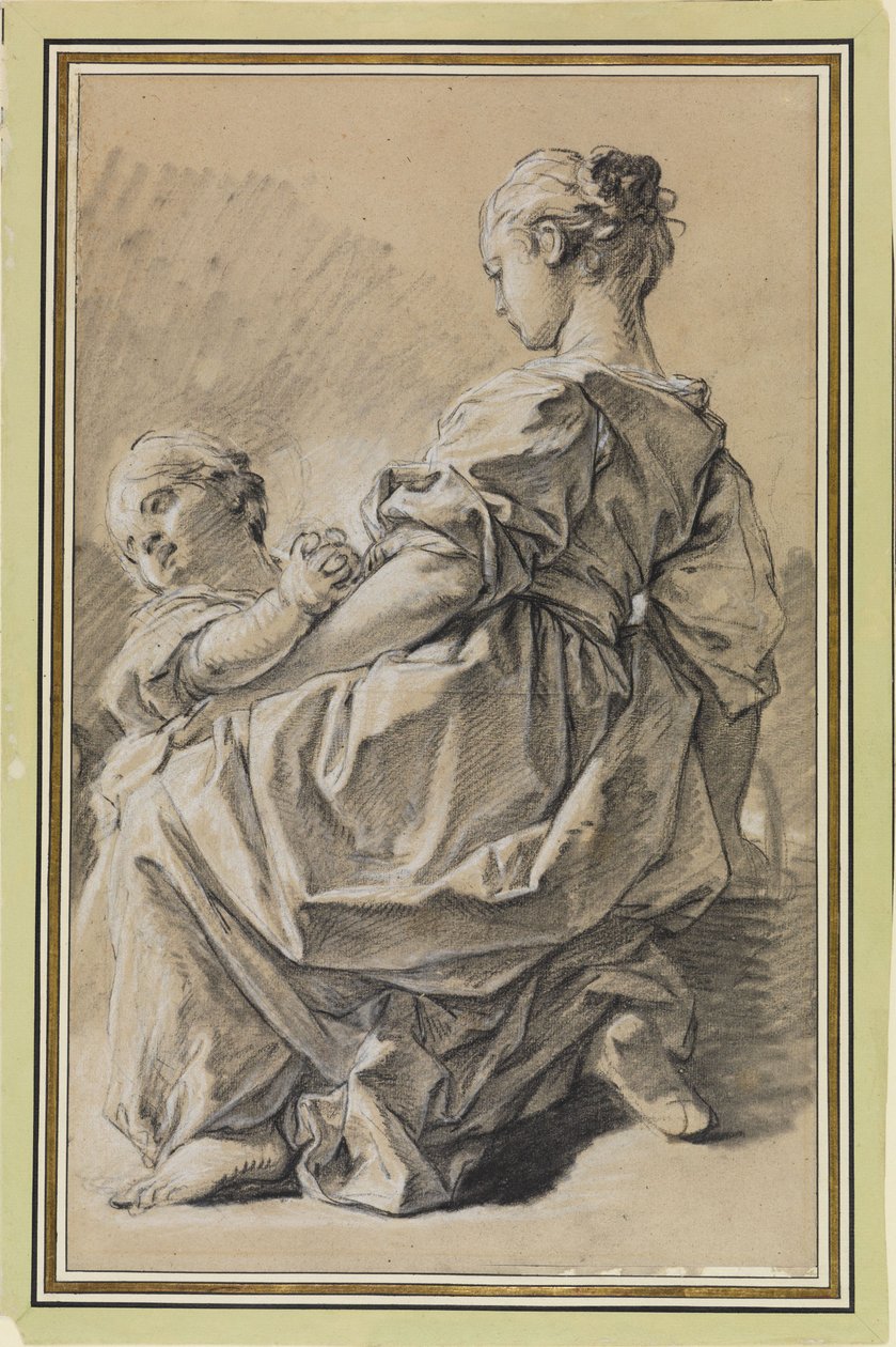 Giovane donna inginocchiata con un bambino da François Boucher