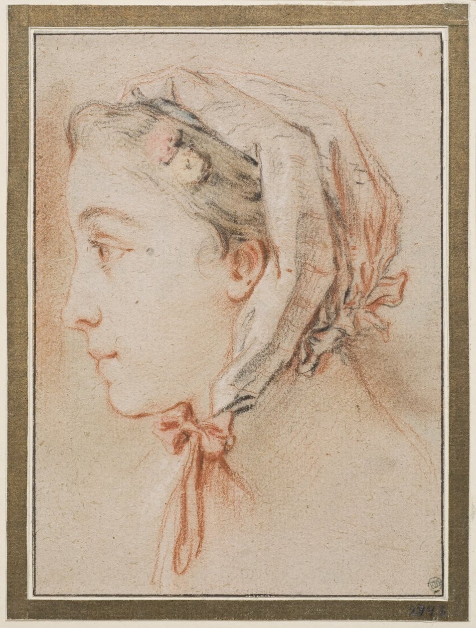 Testa di donna, di profilo con un berretto da François Boucher