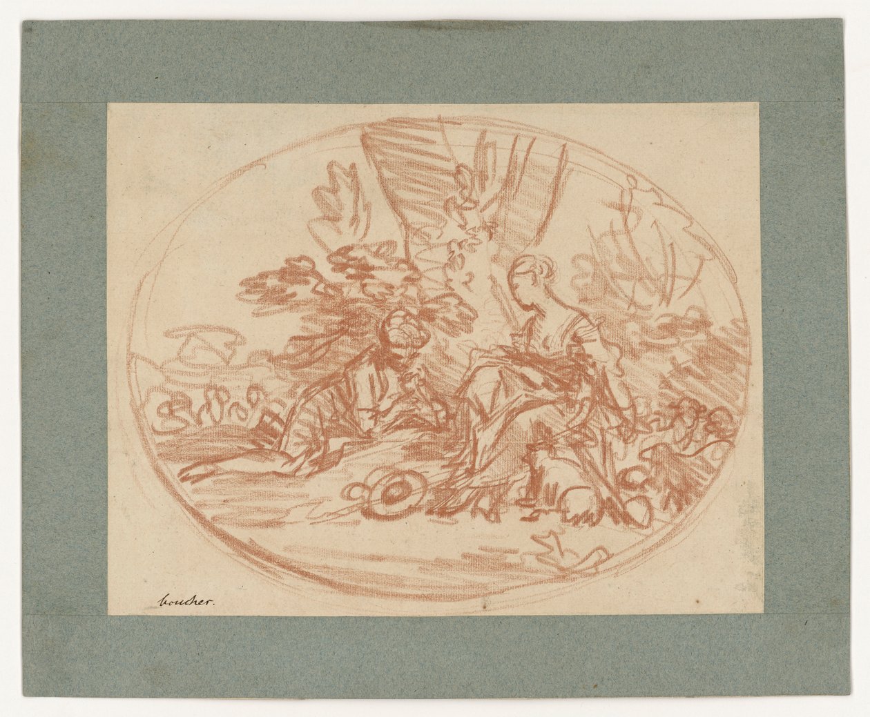 Coppia sdraiata sotto gli alberi (controstampa) da François Boucher