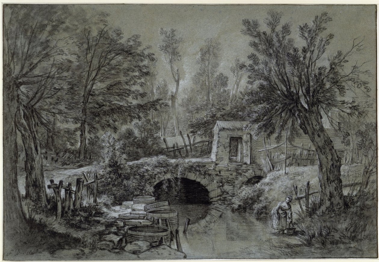 Paesaggio con ruscello e ponte da François Boucher