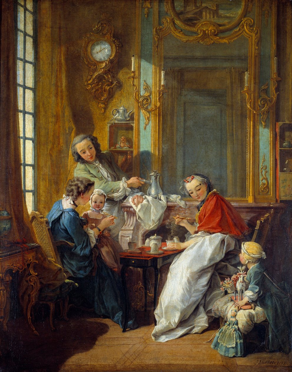 Scena di pranzo in un interno borghese. Dipinto di François Boucher (1703-1770) 1739 da François Boucher