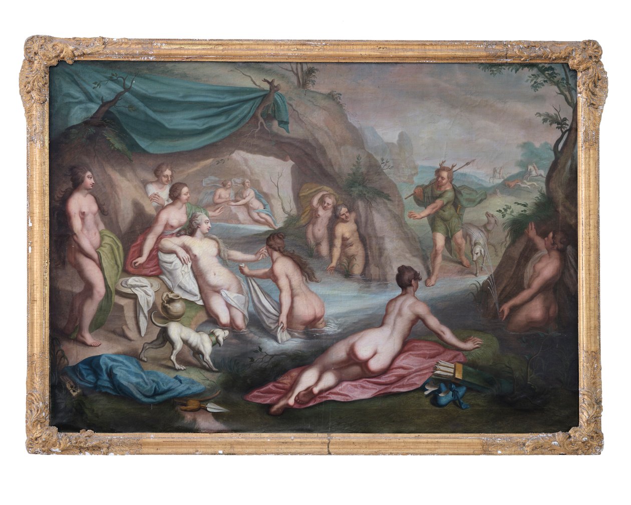 Olio su tela. Dipinto mitologico: Artemide e il suo seguito vengono sorpresi da Actaeone mentre fanno il bagno da François Boucher