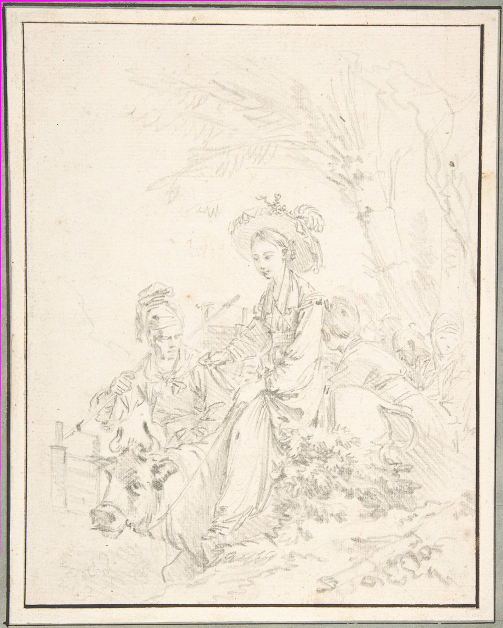 Ragazza contadina in sella a un bue con alcuni compagni da François Boucher