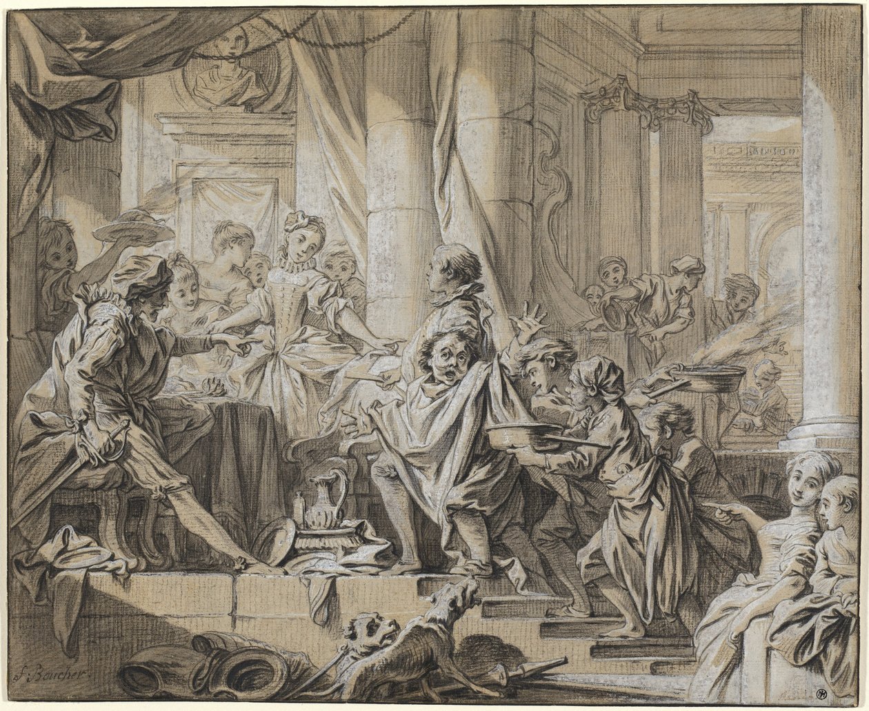 Sancho in fuga dai servitori del duca da François Boucher
