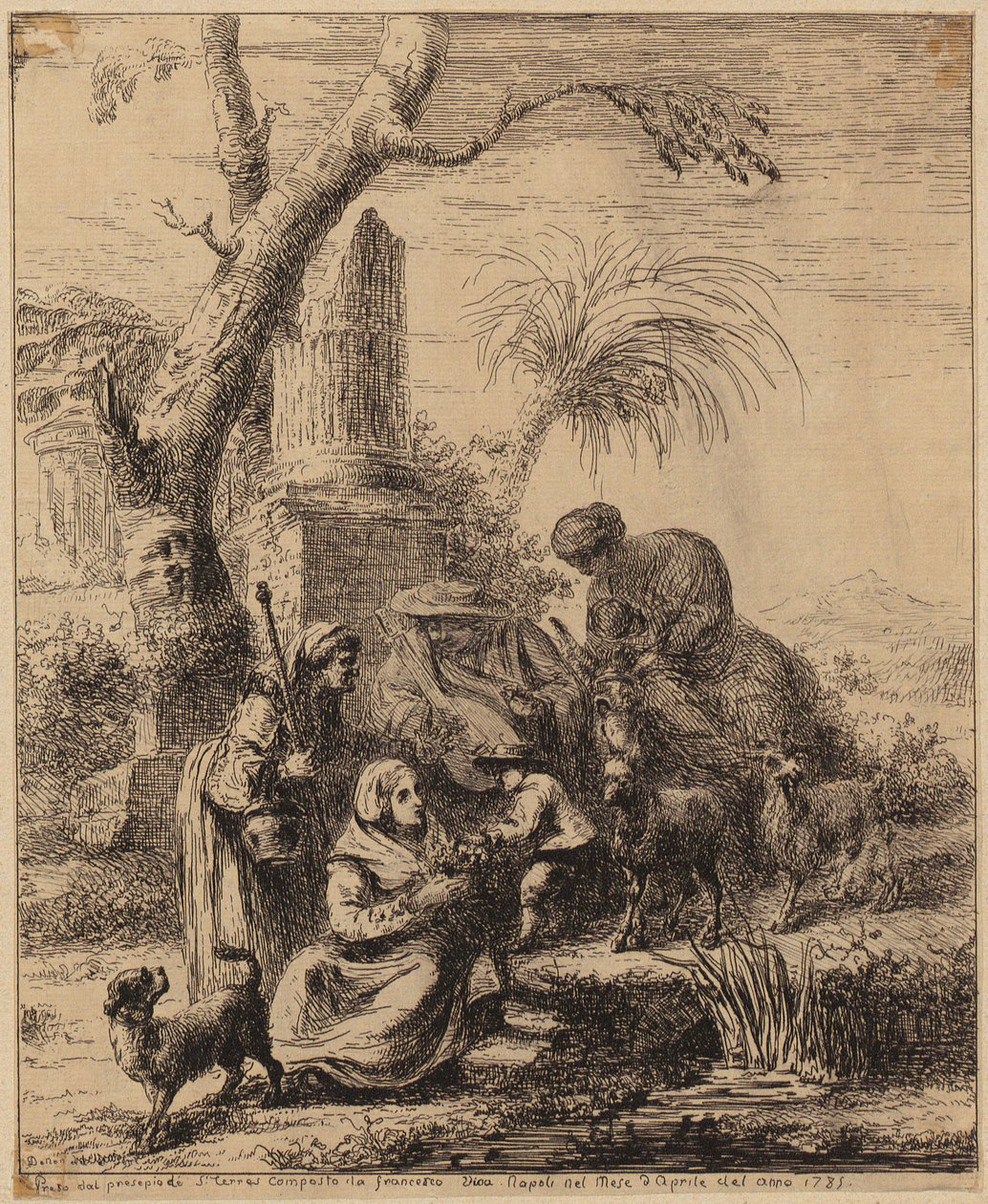 Donna seduta [Femme de Matsmey] accanto a una palma, illustrazione della serie "Diverses figures chinoises [...]" da François Boucher