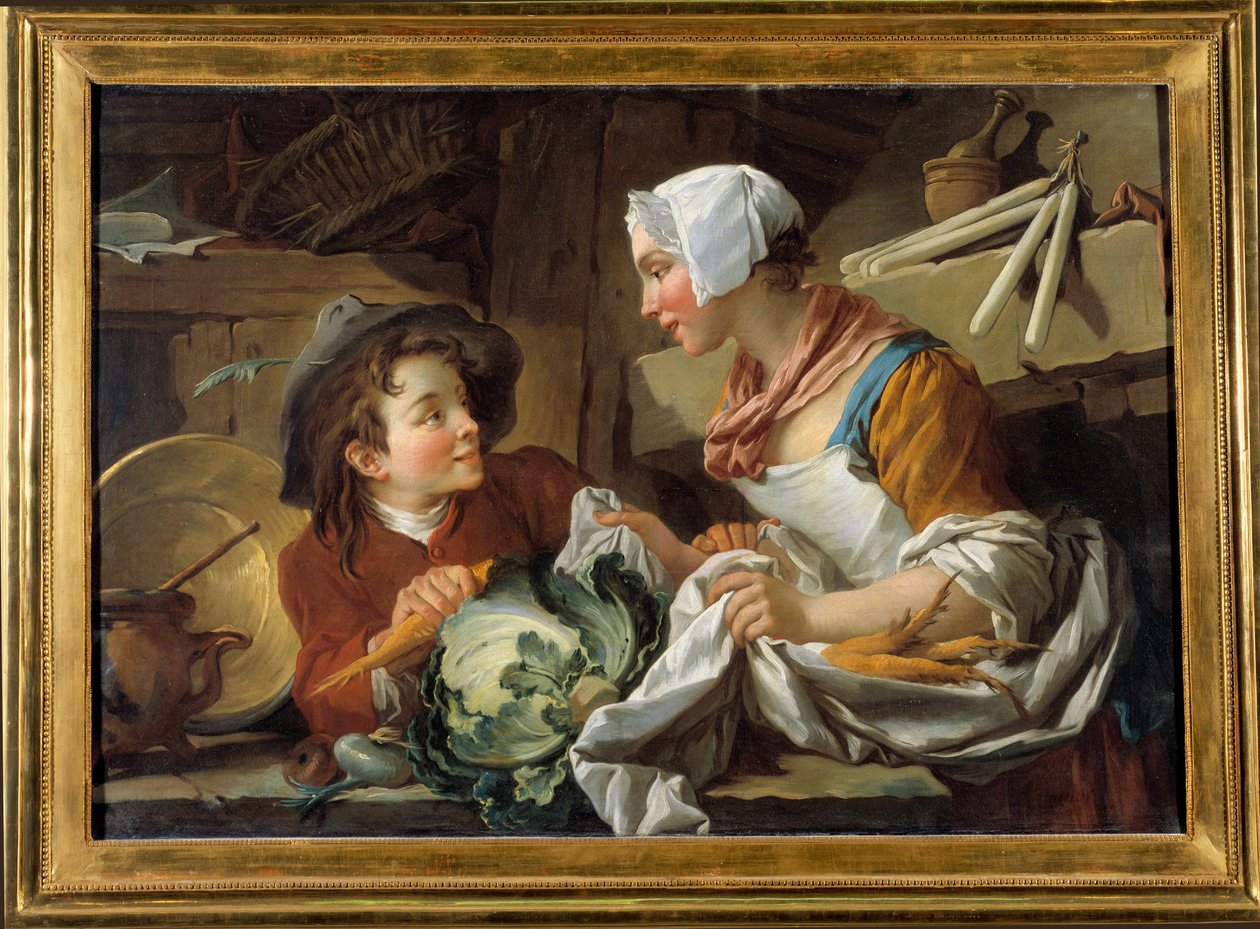 Il cuoco e un giovane. Dipinto di François Boucher (1703-1770) 1735. Museo di Sainte-Adresse da François Boucher