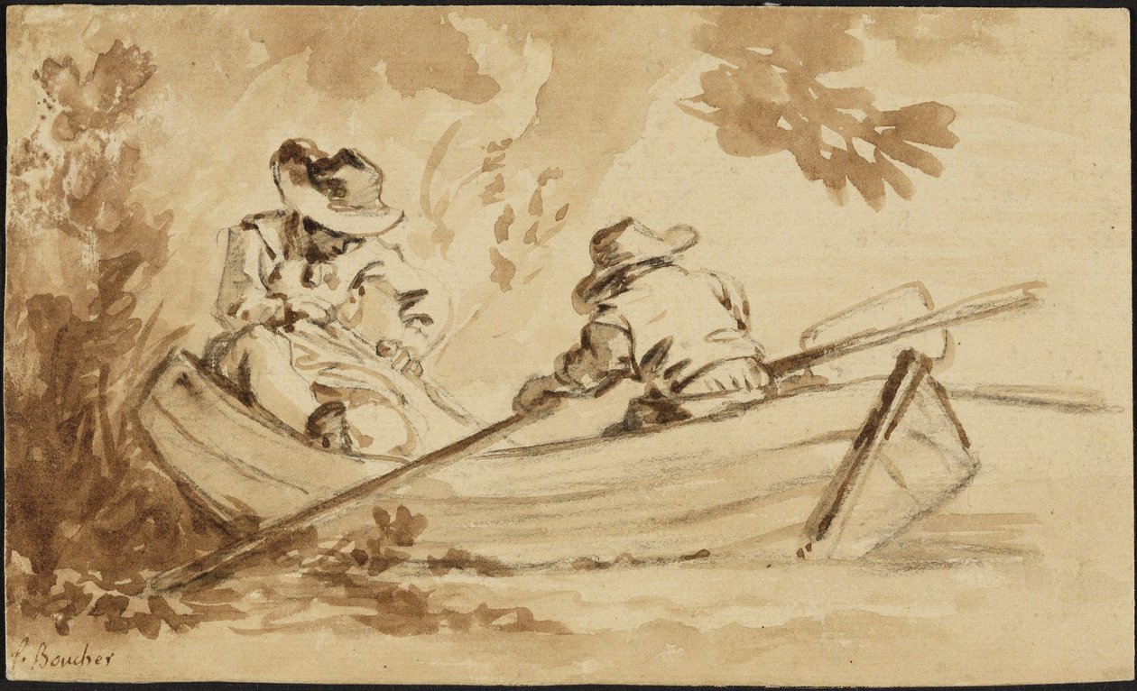 Due uomini su una barca a remi da François Boucher