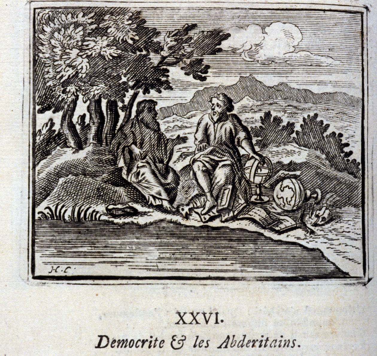 Democrito e gli Abderitani. Favole di Jean de La Fontaine (1621-95). Illustrazione di François Chauveau (1613-1676). Edizione del 1728. da Francois Chauveau