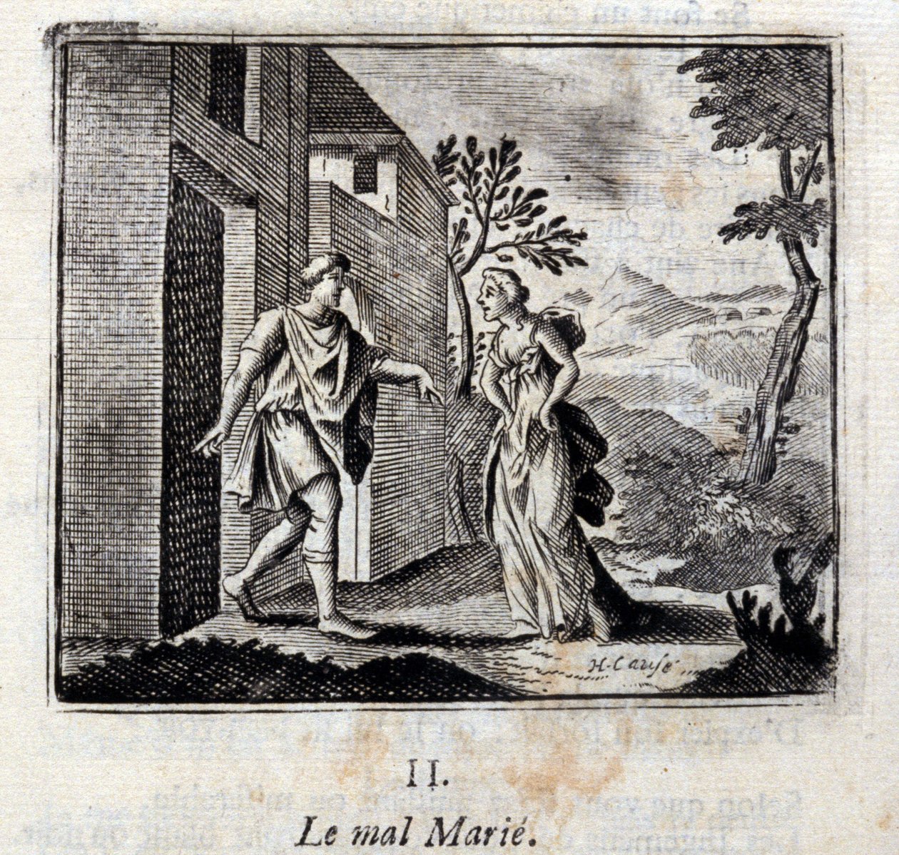 Il male si sposa. Favole di Jean de La Fontaine (1621-95). Illustrazione di François Chauveau (1613-1676). Edizione del 1728. da Francois Chauveau