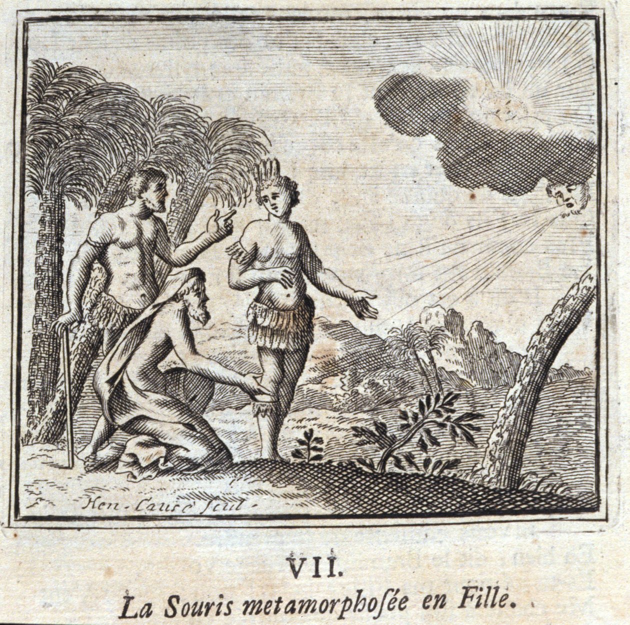 Il Topo trasformato in ragazza. Favole di Jean de La Fontaine (1621-95). Illustrazione di François Chauveau (1613-1676). Edizione del 1728 da Francois Chauveau