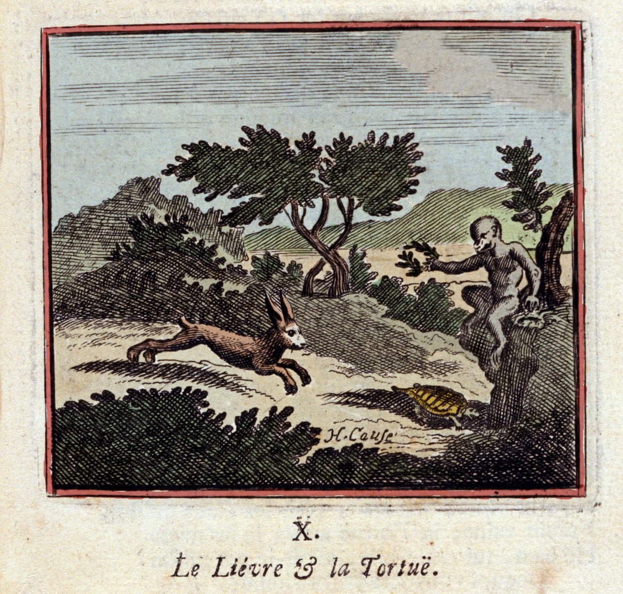 Le lepre e la tartaruga - Favole di Jean de La Fontaine (illustrazione di Francois Chauveau, edizione del 1728) da Francois Chauveau