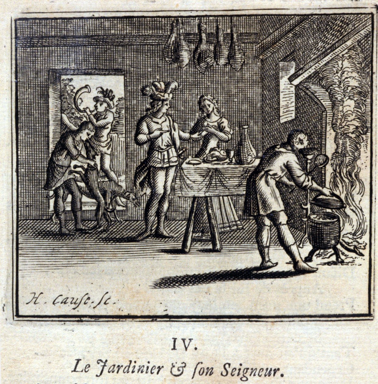 Il giardiniere e il suo signore. Favole di Jean de La Fontaine. Illustrazione di François Chauveau. Edizione del 1728 da Francois Chauveau
