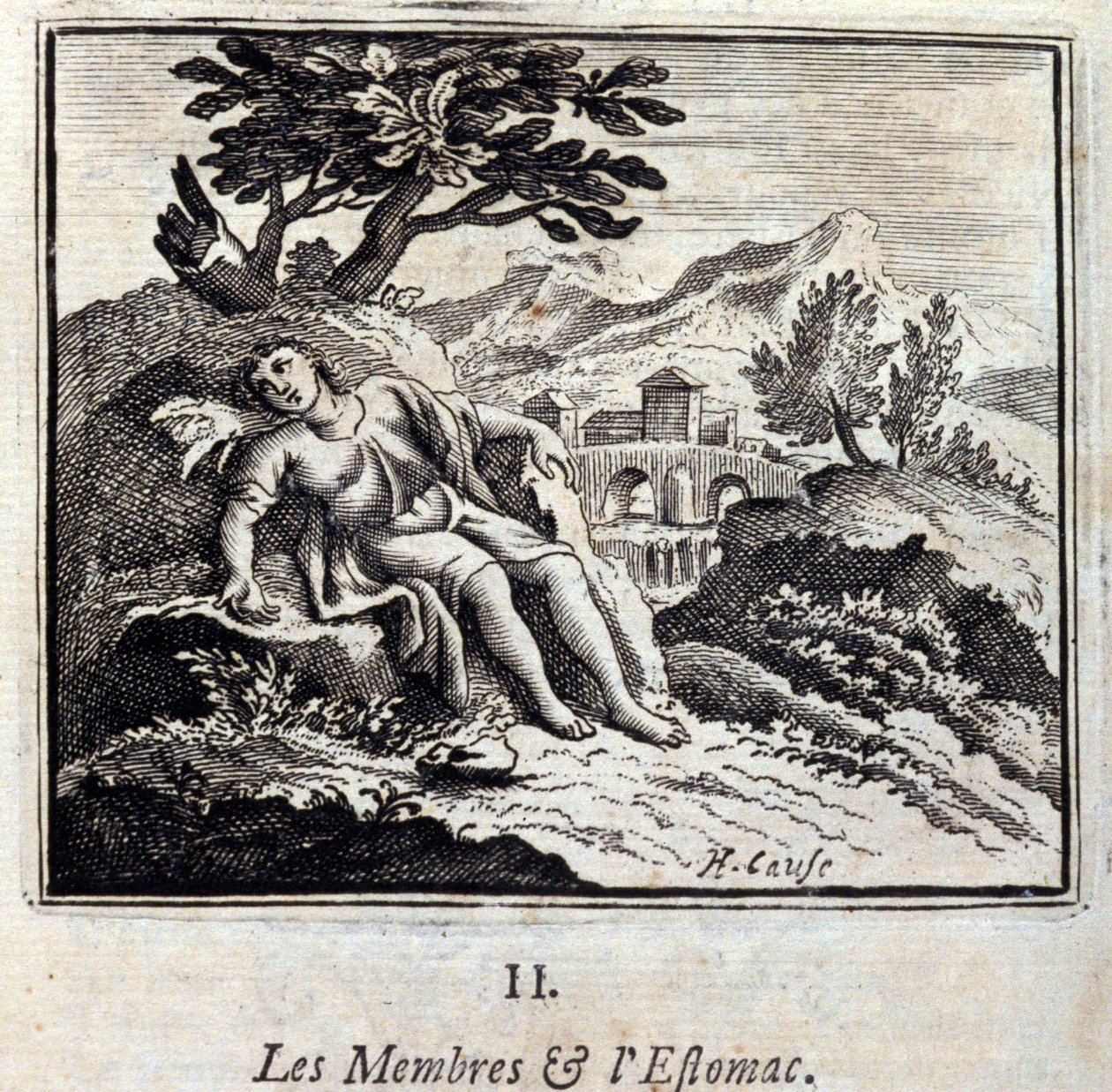 Membri e Stomaco. Favole di Jean de La Fontaine (1621-95). Illustrazione di François Chauveau (1613-1676). Edizione del 1728 da Francois Chauveau