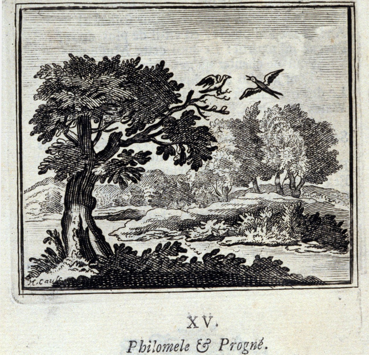 Filomela e Progne. Favole di Jean de La Fontaine. Illustrazione di François Chauveau. Edizione del 1728 da Francois Chauveau