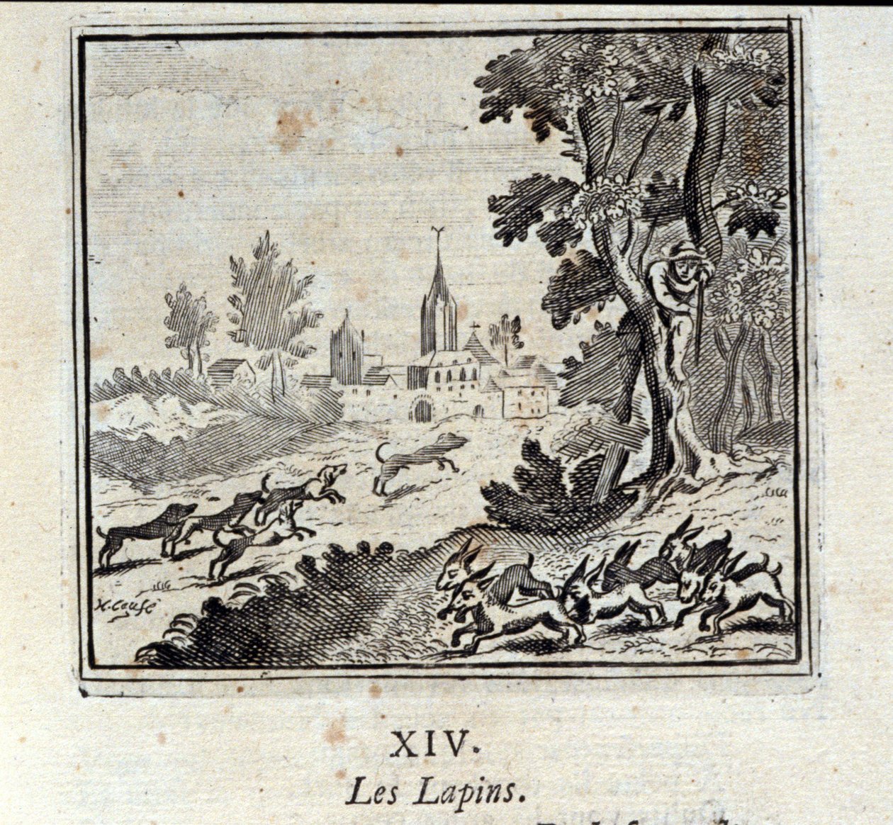 Conigli. Favole di Jean de La Fontaine (1621-95). Illustrazione di François Chauveau (1613-1676). Edizione del 1728 da Francois Chauveau