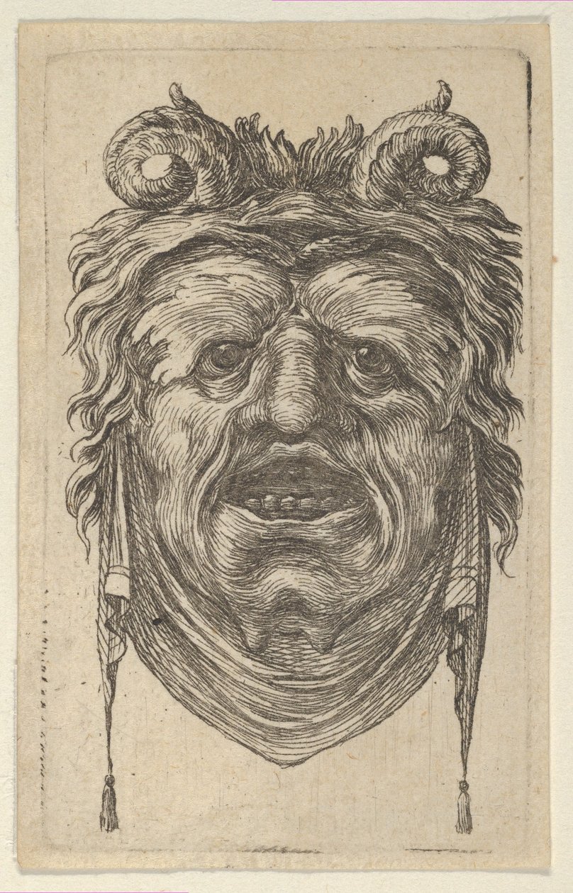 Maschera di satiro con corna ricci, sopracciglia fogliate e un panno appeso sotto il mento, ca. 1635-45 da Francois Chauveau