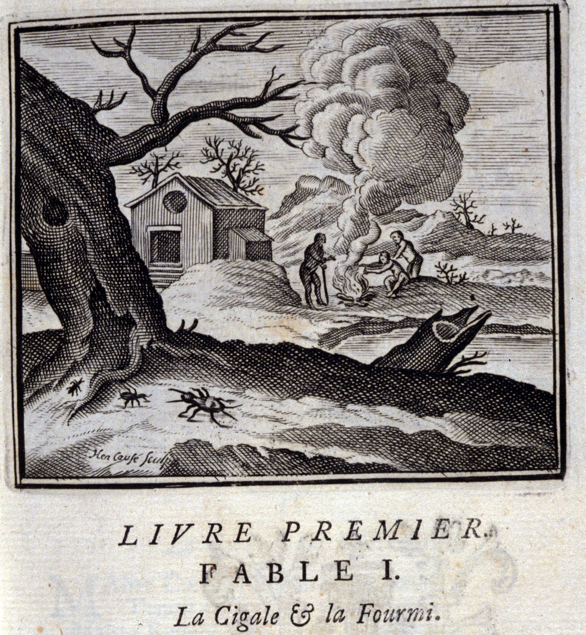 La cicala e la formica. Favole di Jean de La Fontaine. Illustrazione di François Chauveau. Edizione del 1728. da Francois Chauveau