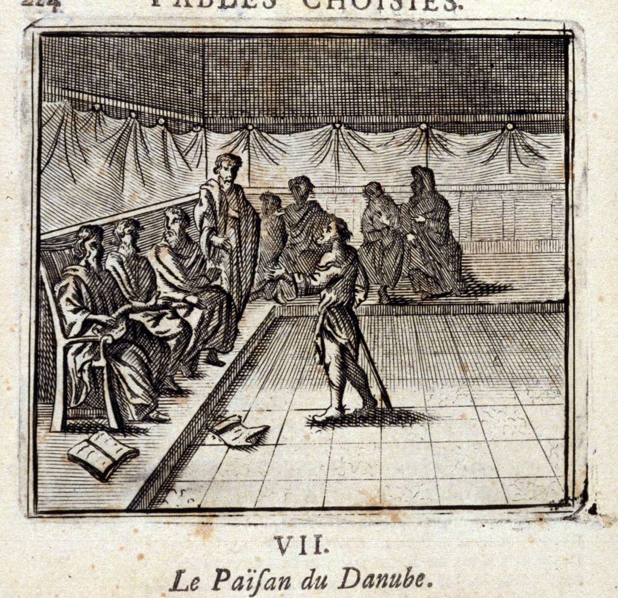 Il contadino del Danubio. Favole di Jean de La Fontaine (1621-95). Illustrazione di François Chauveau (1613-1676). Edizione del 1728 da Francois Chauveau