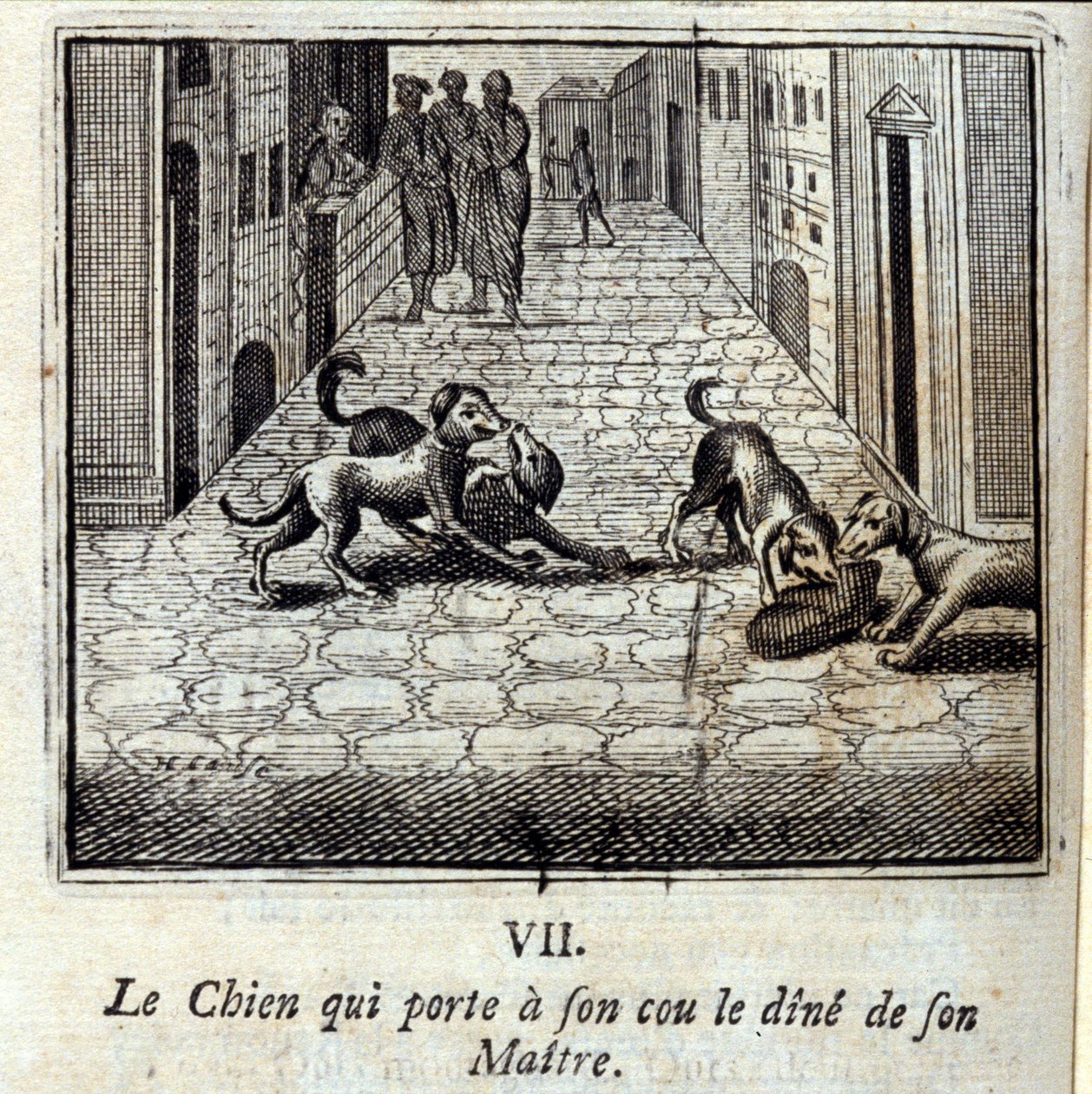 Il cane che porta il pranzo del padrone al collo da Francois Chauveau