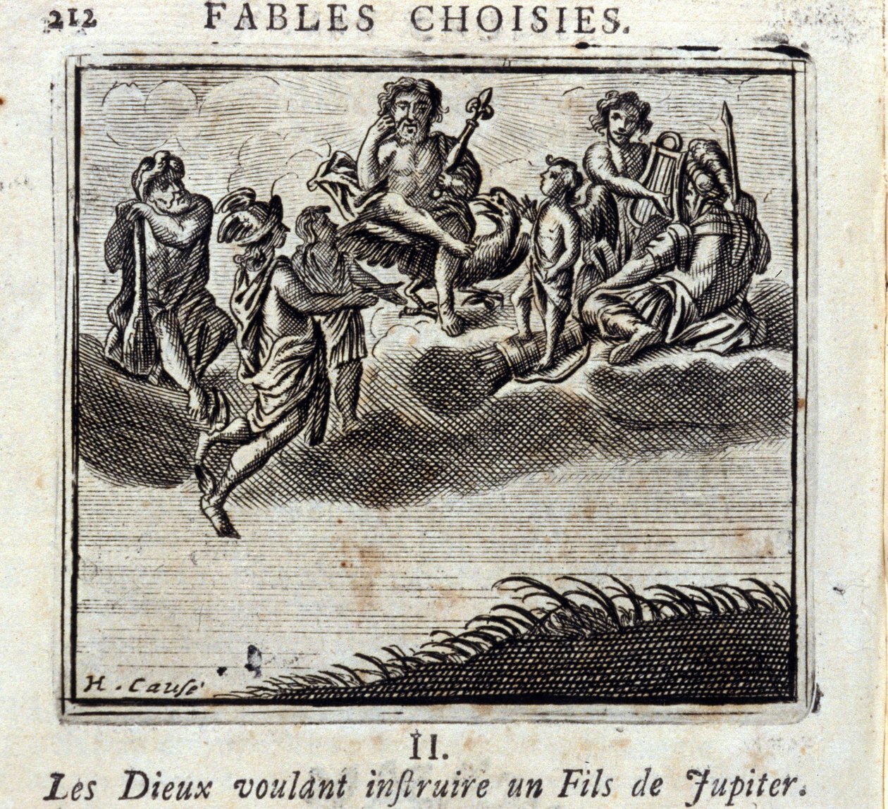 Gli Dei che vogliono insegnare a un figlio di Giove. Favole di Jean de La Fontaine (1621-95). Illustrazione di François Chauveau (1613-1676). Edizione del 1728 da Francois Chauveau