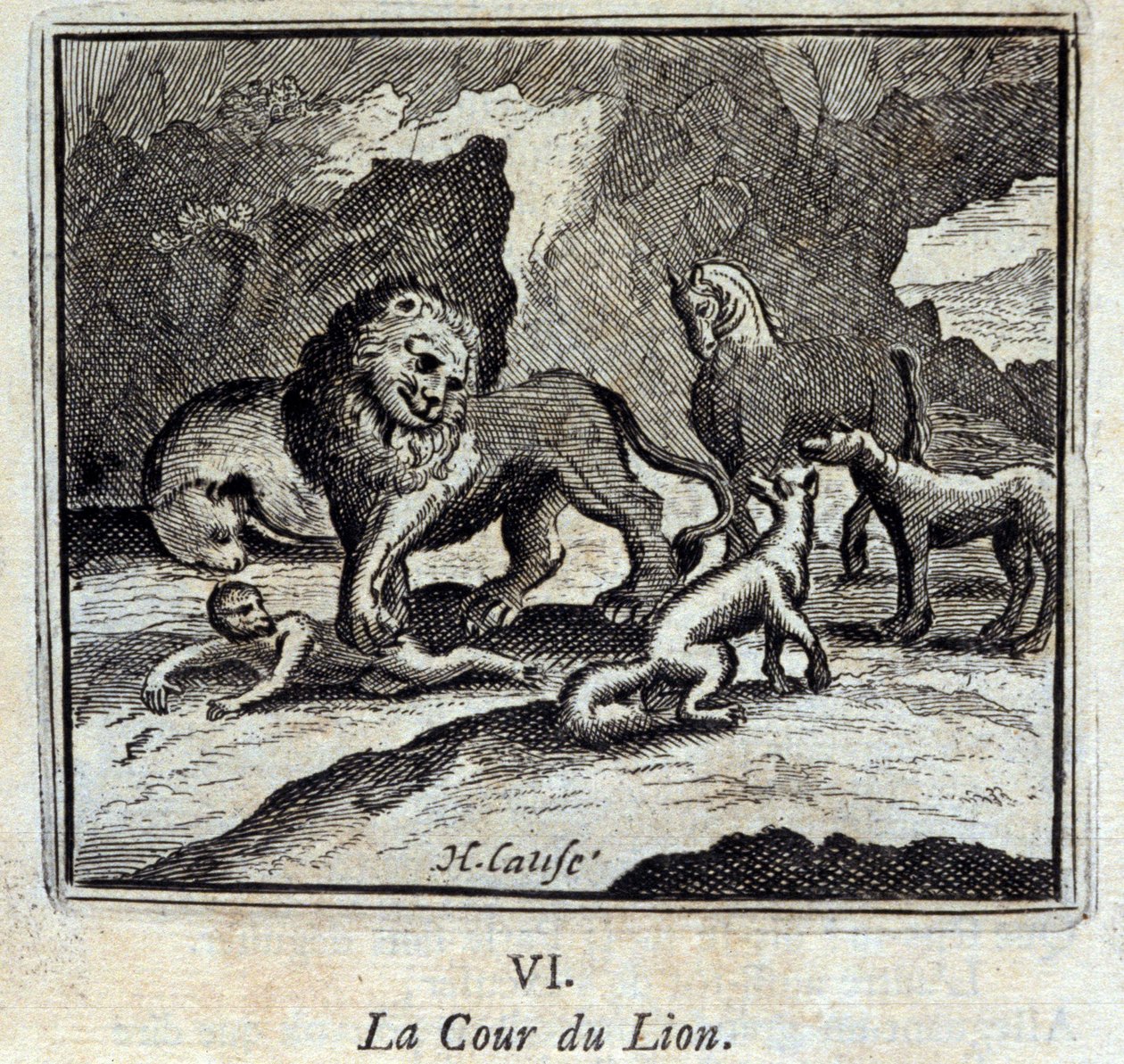 La corte del leone. Favole di Jean de La Fontaine (1621-95). Illustrazione di François Chauveau (1613-1676). Edizione del 1728. da Francois Chauveau