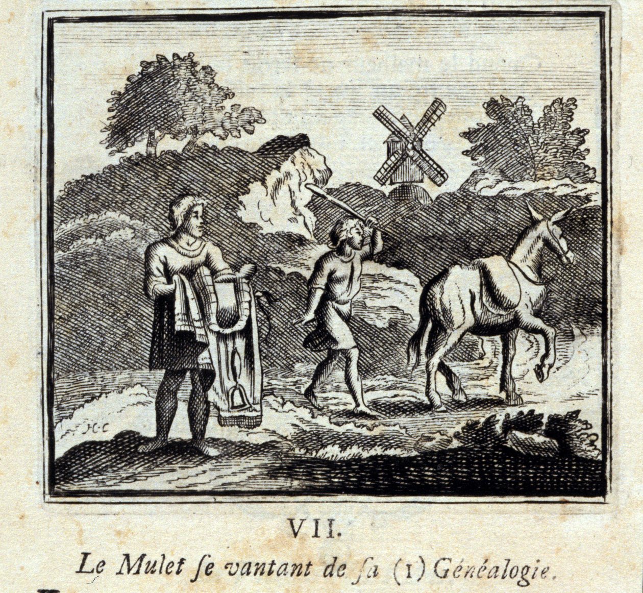 Il cefalo che si vanta della sua genealogia. Favole di Jean de La Fontaine (1621-95). Illustrazione di François Chauveau (1613-1676). Edizione del 1728. da Francois Chauveau