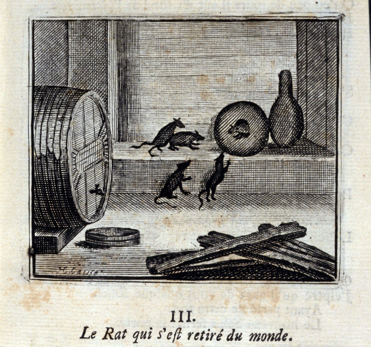 Il topo che si ritirò dal mondo. Favole di Jean de La Fontaine (1621-95). Illustrazione di François Chauveau (1613-1676). Edizione del 1728. da Francois Chauveau