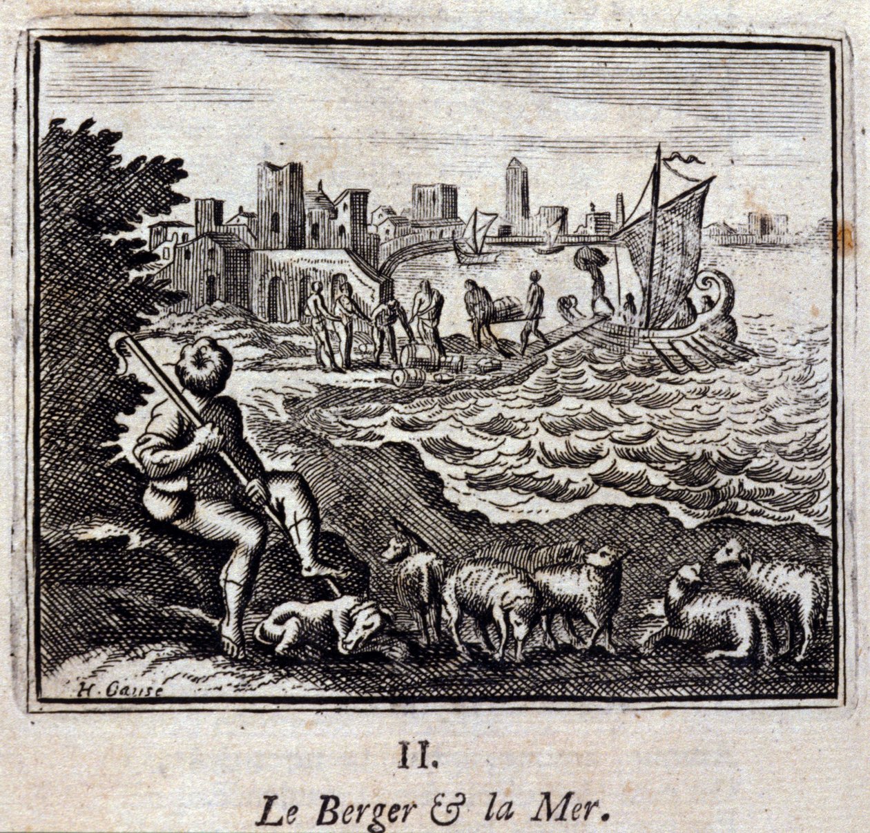 Il pastore e il mare. Favole di Jean de La Fontaine (1621-95). Illustrazione di François Chauveau (1613-1676). Edizione del 1728. da Francois Chauveau