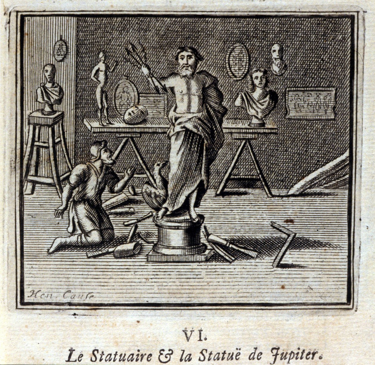 Lo statuario e la statua di Giove. Favole di Jean de La Fontaine (1621-95). Illustrazione di François Chauveau (1613-1676). Edizione del 1728. da Francois Chauveau