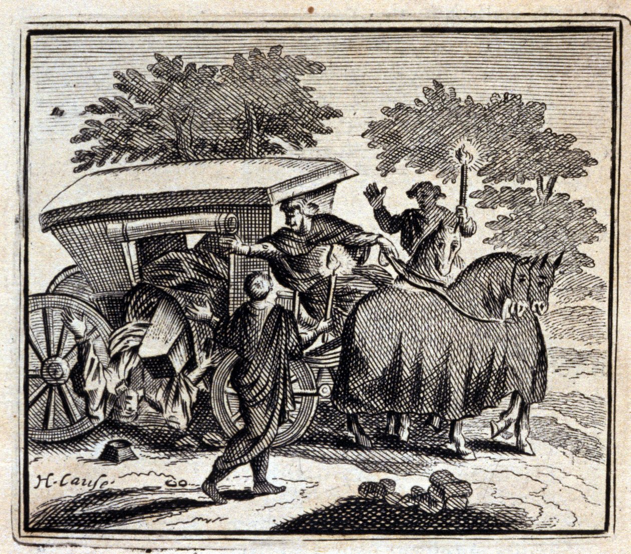 La cura e la morte. Favole di Jean de La Fontaine (1621-95). Illustrazione di François Chauveau (1613-1676). Edizione del 1728 da Francois Chauveau