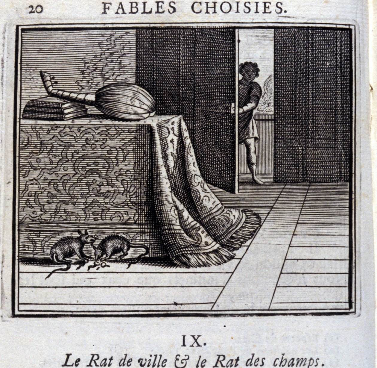 Il topo di città e il topo di campagna. Favole di Jean de La Fontaine (1621-95). Illustrazione di François Chauveau (1613-1676). Edizione del 1728. da Francois Chauveau