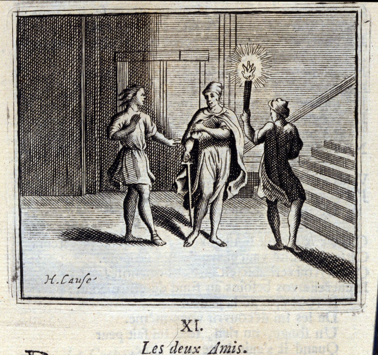 I due amici. Favole di Jean de La Fontaine (1621-95). Illustrazione di François Chauveau (1613-1676). Edizione del 1728 da Francois Chauveau