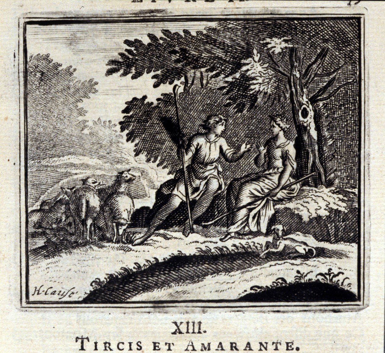Tircis e Amaranto. Favole di Jean de La Fontaine (1621-95). Illustrazione di François Chauveau (1613-1676). Edizione del 1728 da Francois Chauveau