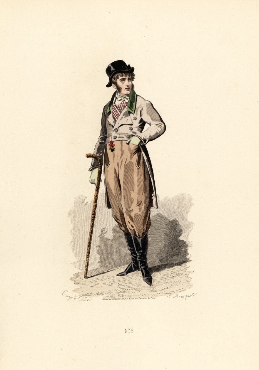 Uomo in cappotto largo, panciotto, pantaloni e stivali da Francois Claudius (after) Compte Calix